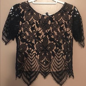 Express Black Lace Overlay Top - Size Extra Small (NWT)
